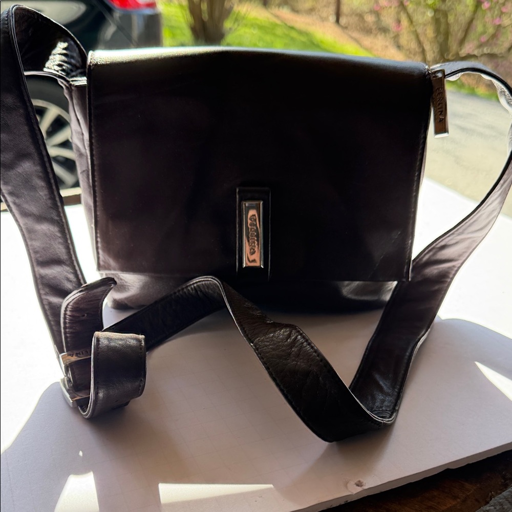 Perlina Leather Crossbody Bag with Front Logo Plaque - Dark Brown